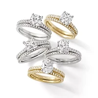 (H-I / Si2-I1) Womens 1 1/2 CT. T.W. Lab Grown White Diamond 10K Gold Round Side Stone Bridal Set
