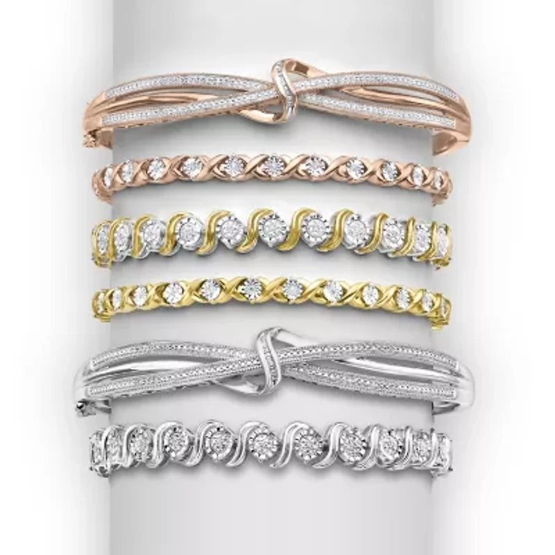 1/10 CT. T.W. Diamond Crossover Bangle Bracelet Sterling Silver or 14K Gold Over