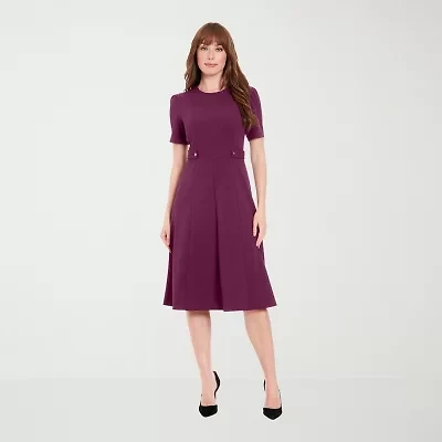 London Times Womens Short Sleeve Fit + Flare Dress