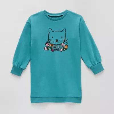 Okie Dokie Toddler & Little Girls Long Sleeve Cuffed Sweatshirt Dress