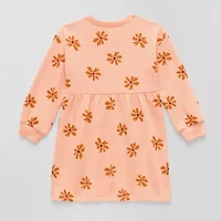 Okie Dokie Toddler & Little Girls Long Sleeve Cuffed Floral Sweatshirt Dress