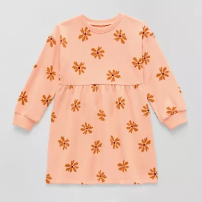 Okie Dokie Toddler & Little Girls Long Sleeve Cuffed Floral Sweatshirt Dress