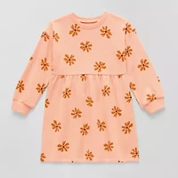 Okie Dokie Toddler & Little Girls Long Sleeve Cuffed Floral Sweatshirt Dress