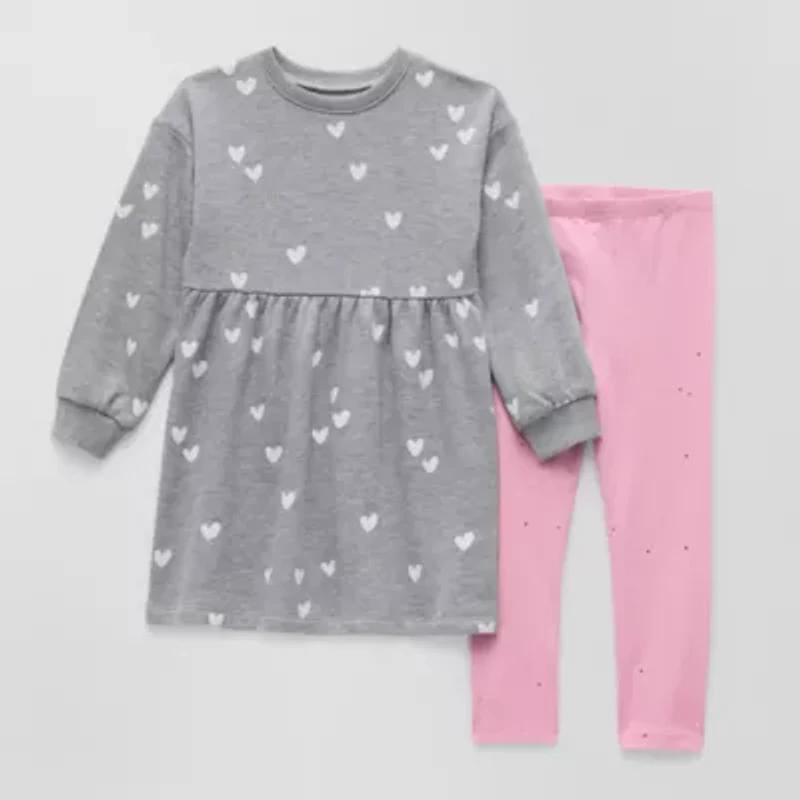 Okie Dokie Toddler & Little Girls Long Sleeve Cuffed 2-pc. Dress Set