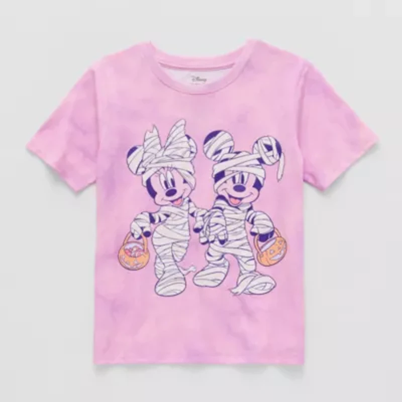 Disney Collection Little & Big Kid Girls Round Neck Short Sleeve Regular Fit Mickey Mouse Graphic T-Shirt