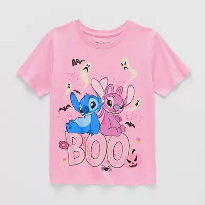 Disney Collection Little & Big Kid Girls Round Neck Short Sleeve Regular Fit Lilo Stitch Graphic T-Shirt