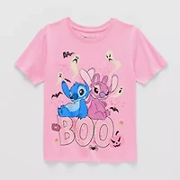 Disney Collection Little & Big Kid Girls Round Neck Short Sleeve Regular Fit Lilo Stitch Graphic T-Shirt