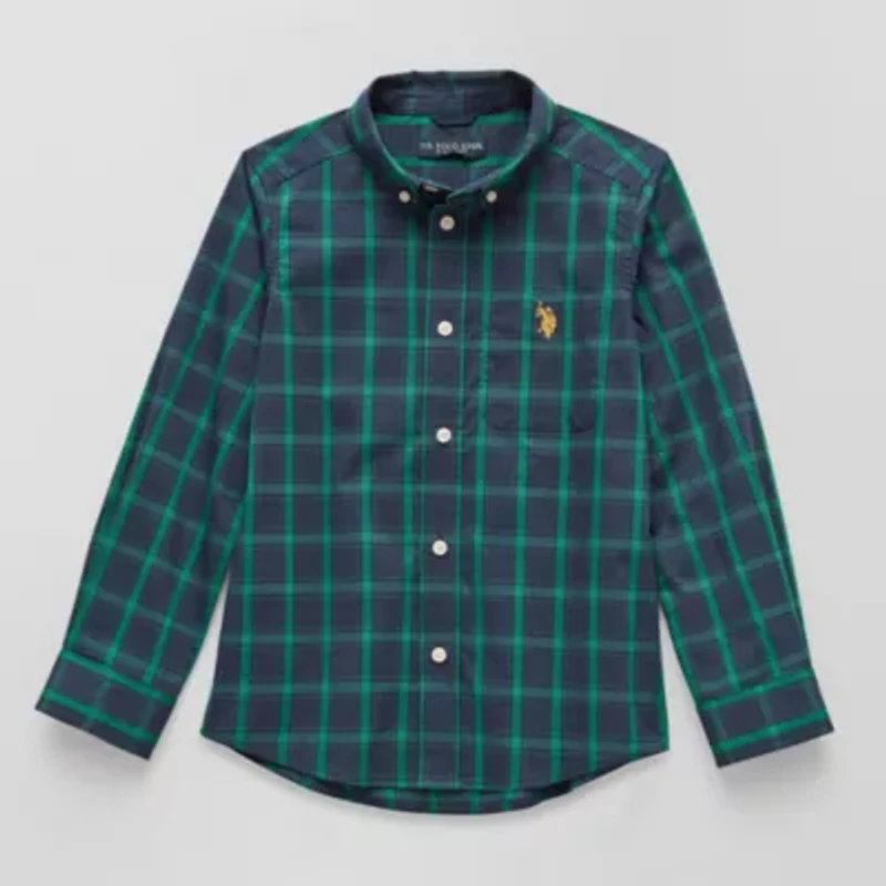 U.S. Polo Assn. Little & Big Kid Boys Long Sleeve Regular Fit Embroidered Button-Down Shirt