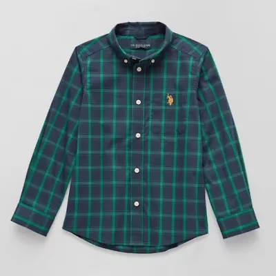 U.S. Polo Assn. Little & Big Kid Boys Long Sleeve Regular Fit Embroidered Button-Down Shirt