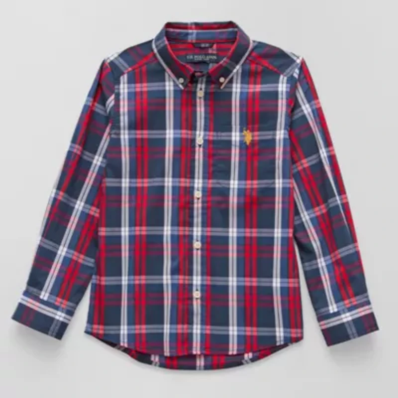 U.S. Polo Assn. Little & Big Kid Boys Long Sleeve Regular Fit Embroidered Button-Down Shirt