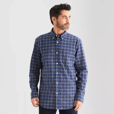 St. John's Bay Poplin Mens Long Sleeve Slim Fit Button-Down Shirt