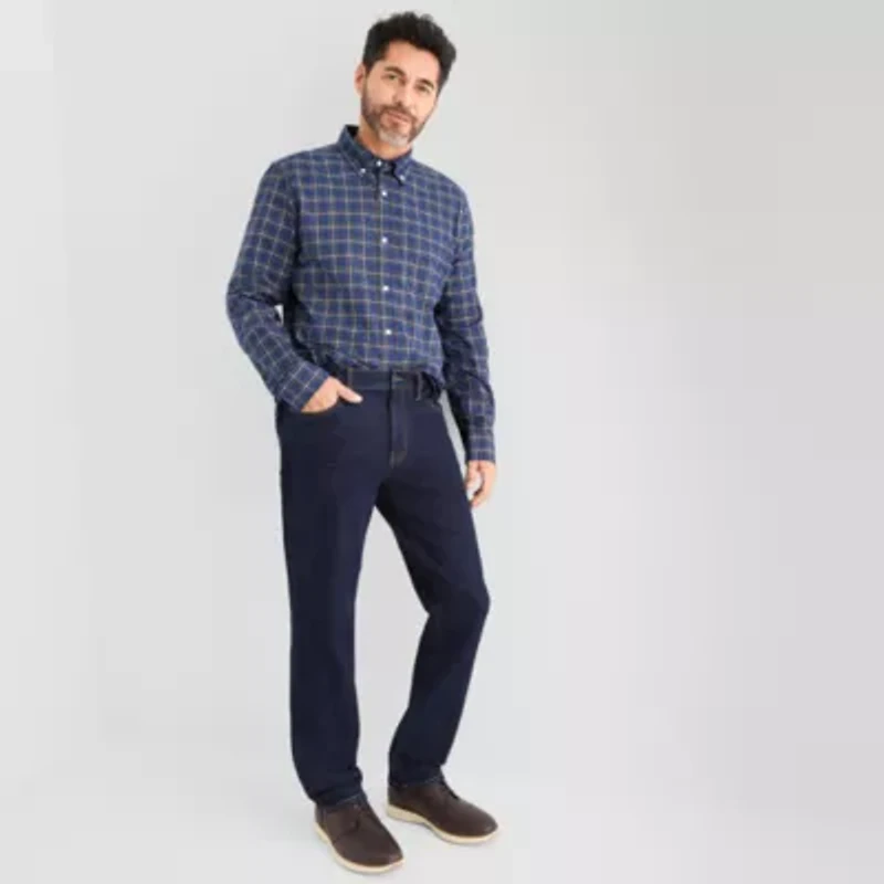 St. John's Bay Poplin Mens Long Sleeve Slim Fit Button-Down Shirt