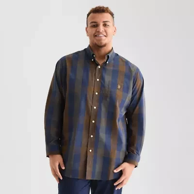 U.S. Polo Assn. Mens Long Sleeve Classic Fit Stretch Fabric Embroidered Big and Tall Button-Down Shirt