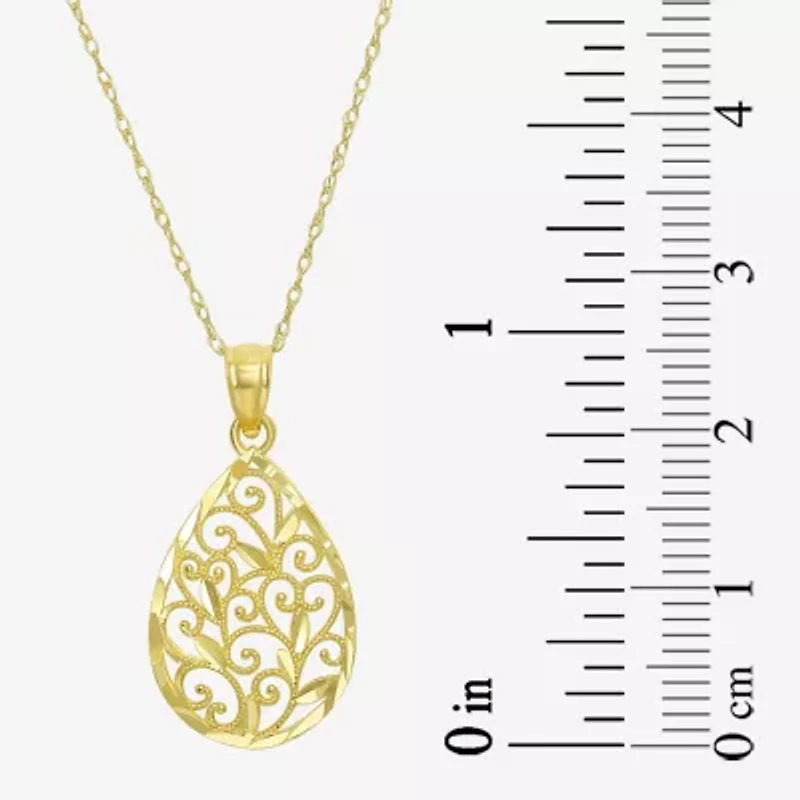 Womens 10K Gold Pear 18 Inch Pendant Necklace