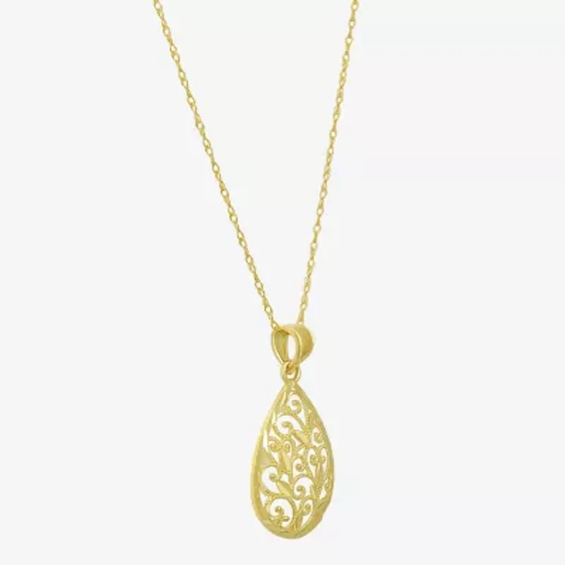 Womens 10K Gold Pear 18 Inch Pendant Necklace