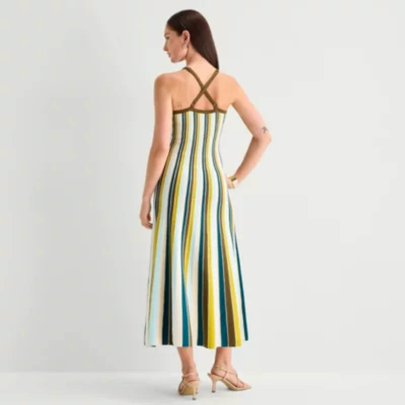 Worthington Womens Sleeveless Striped Sweater Dress
