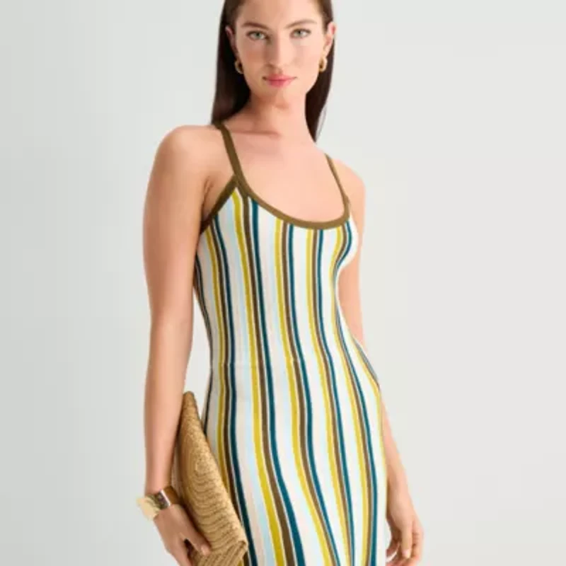 Worthington Womens Sleeveless Striped Sweater Dress