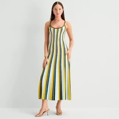 Worthington Womens Sleeveless Striped Sweater Dress
