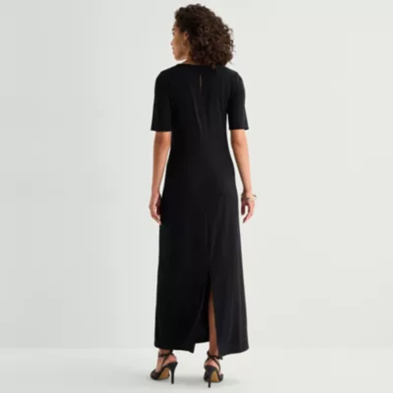 MSK Womens Round Neck Short Sleeve Fitted Maxi Dress