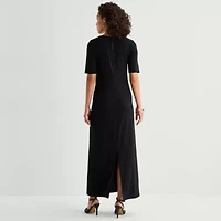 MSK Womens Round Neck Short Sleeve Fitted Maxi Dress