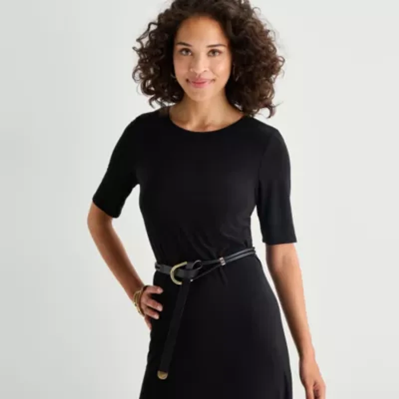 MSK Womens Round Neck Short Sleeve Fitted Maxi Dress