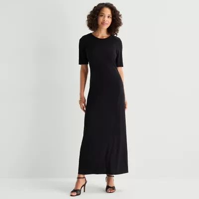 MSK Womens Round Neck Short Sleeve Fitted Maxi Dress