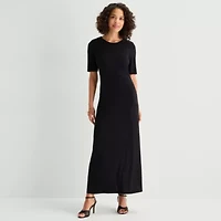 MSK Womens Round Neck Short Sleeve Fitted Maxi Dress