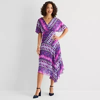 Rabbit Rabbit Rabbit Design Womens V Neck Short Sleeve Flutter Abstract Fit + Flare Dress