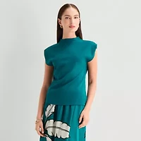 Worthington Womens Sleeveless Mock Neck Top