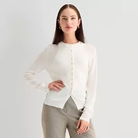 Worthington Womens Cowl Neck Long Sleeve Button Cardigan
