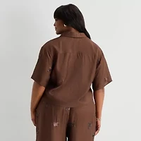 Worthington Womens Plus Drop Shoulder Short Sleeve Regular Fit Button-Down Shirt