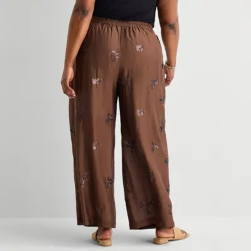 Worthington Womens Plus Wide Leg High Rise Pull-On Pant