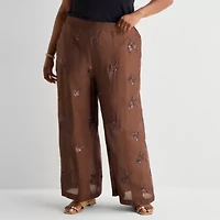 Worthington Womens Plus Wide Leg High Rise Pull-On Pant