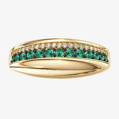 Womens Lab Created Green Emerald 14K Gold Over Silver Band