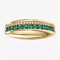 Womens Lab Created Green Emerald 14K Gold Over Silver Band
