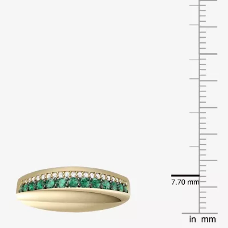 Womens Lab Created Green Emerald 14K Gold Over Silver Band
