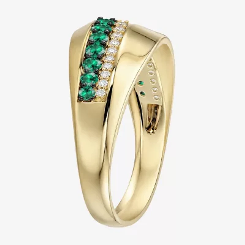 Womens Lab Created Green Emerald 14K Gold Over Silver Band