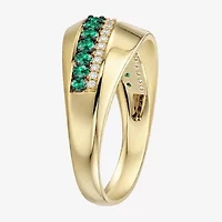 Womens Lab Created Green Emerald 14K Gold Over Silver Band