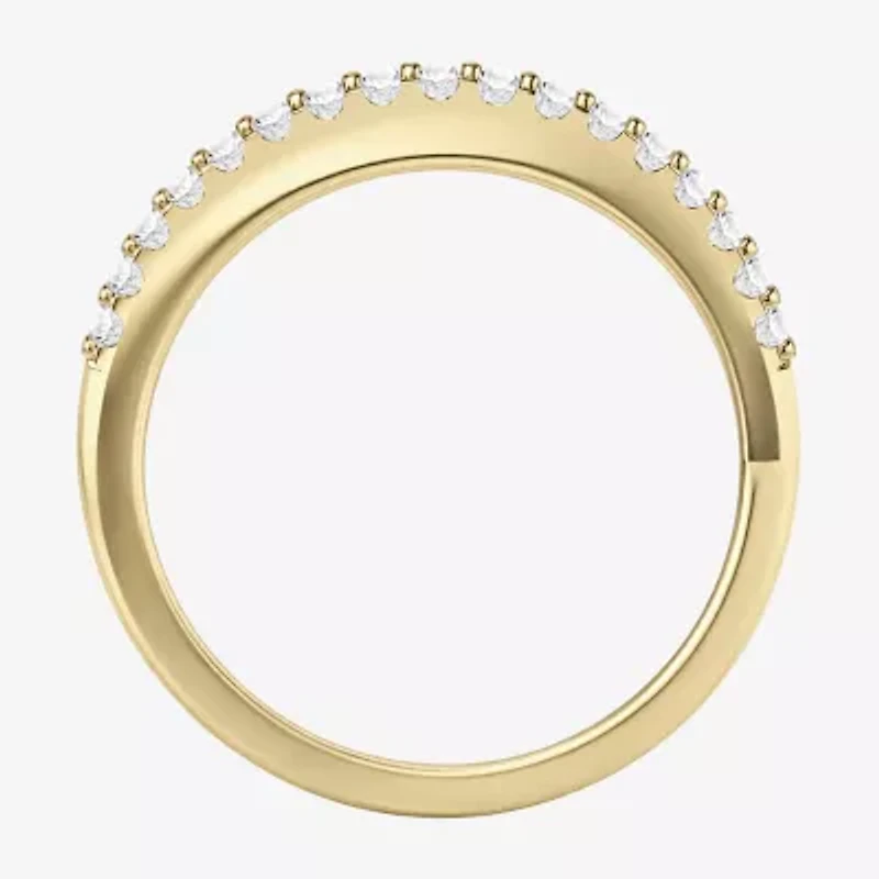 Womens 2MM Lab Created Green Emerald 14K Gold Over Silver Band