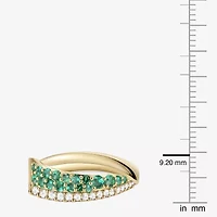 Womens 2MM Lab Created Green Emerald 14K Gold Over Silver Band