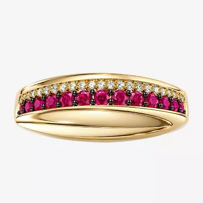 Womens Lab Created Red Ruby 14K Gold Over Silver Band
