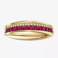 Womens Lab Created Red Ruby 14K Gold Over Silver Band