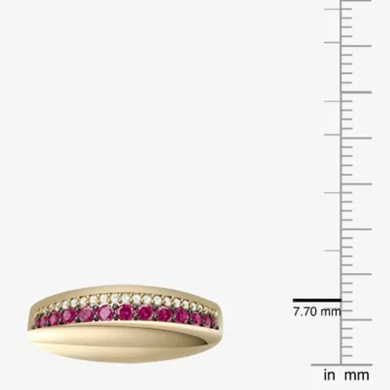 Womens Lab Created Red Ruby 14K Gold Over Silver Band