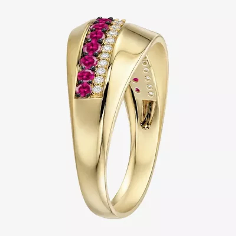 Womens Lab Created Red Ruby 14K Gold Over Silver Band