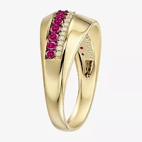 Womens Lab Created Red Ruby 14K Gold Over Silver Band