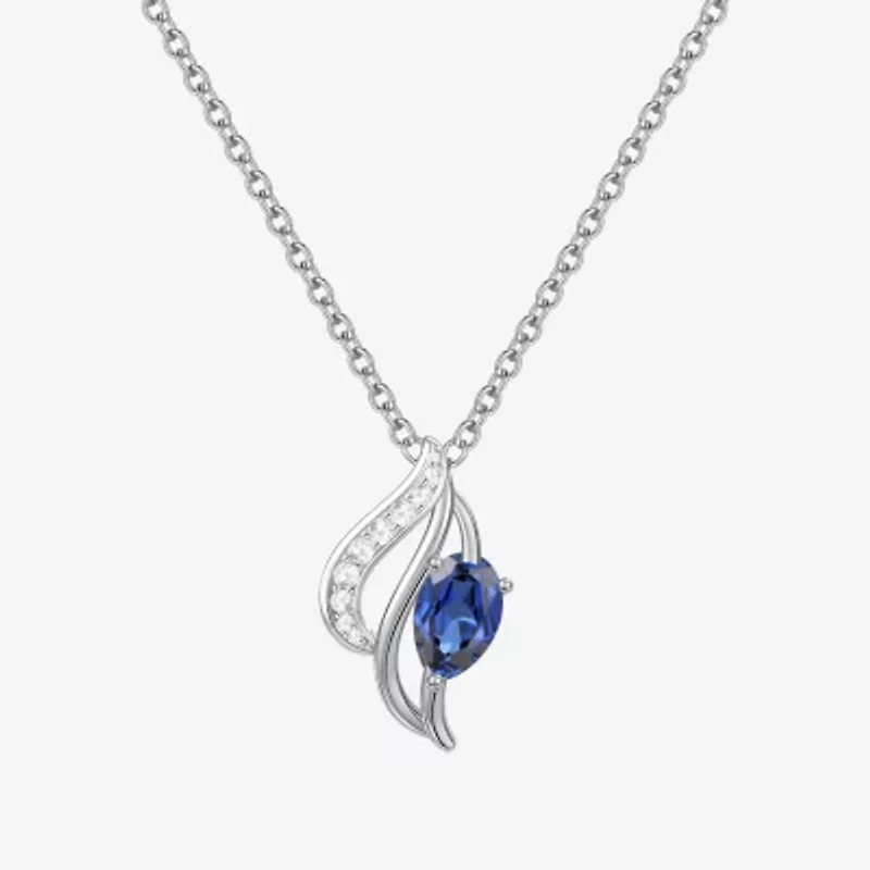 Womens Lab Created Blue Sapphire Sterling Silver Pear 18 Inch Pendant Necklace