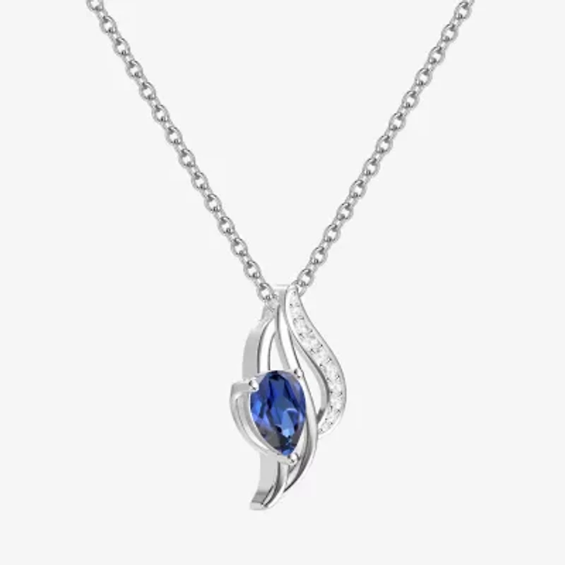 Womens Lab Created Blue Sapphire Sterling Silver Pear 18 Inch Pendant Necklace