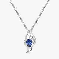 Womens Lab Created Blue Sapphire Sterling Silver Pear 18 Inch Pendant Necklace