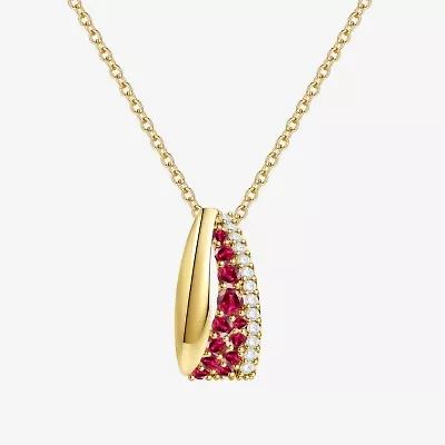 Womens Lab Created Red Ruby 14K Gold Over Silver Round 18 Inch Pendant Necklace