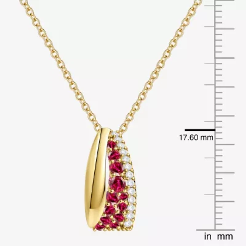 Womens Lab Created Red Ruby 14K Gold Over Silver Round 18 Inch Pendant Necklace